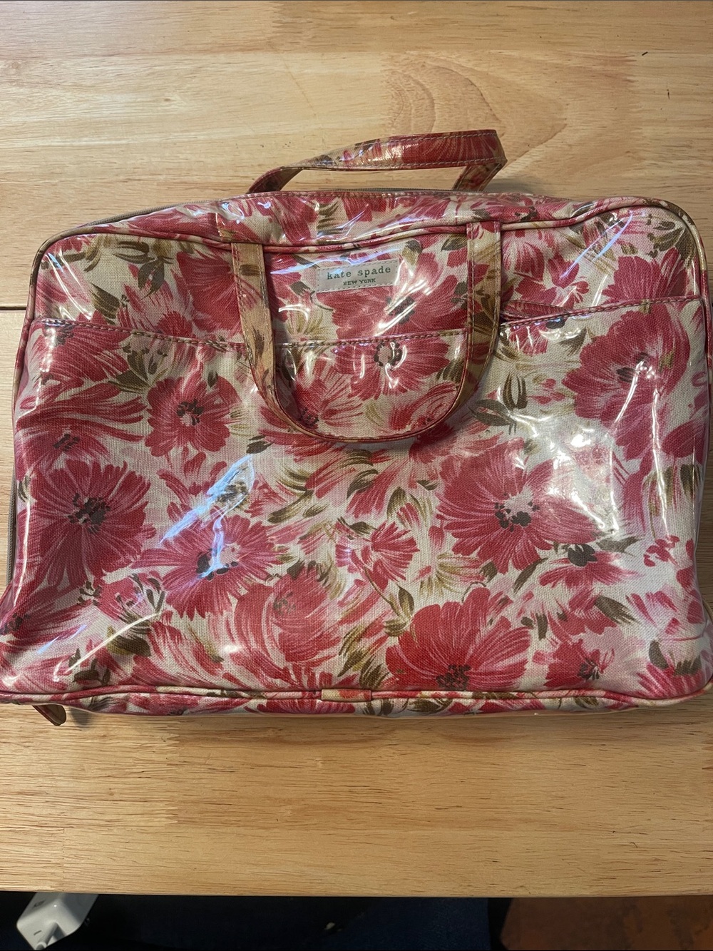 Vintage RARE kate spade Pink Floral Coated Canvas Travel Tote Bag